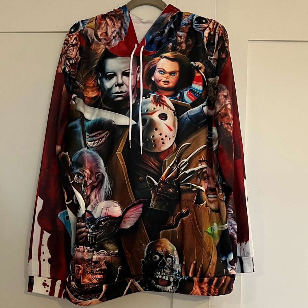 Horror Movie Character Unisex Hoodie with front pocket.